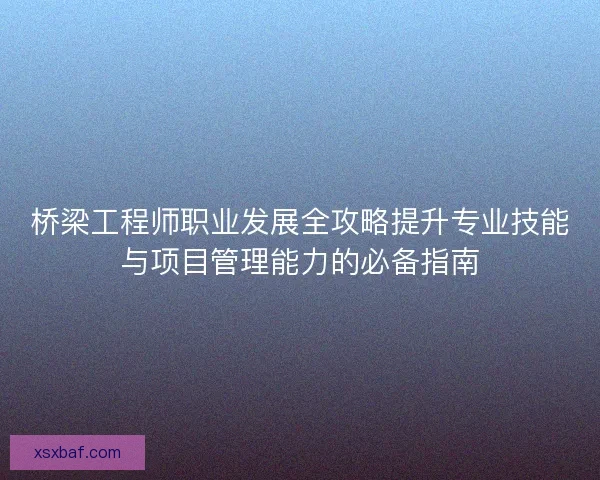 桥梁工程师职业发展全攻略提升专业技能与项目管理能力的必备指南